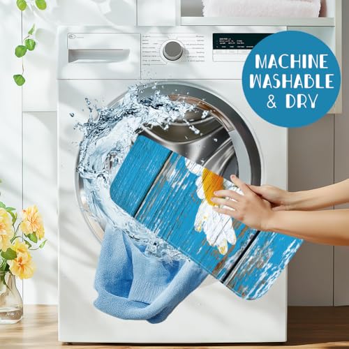 1Pc Daisy Dish Drying Mat 23.6x17.7 Inch Microfiber Polyester Cotton Rustic Wood Print Absorbent Countertop Pad Floral Dish Drainer Heat Resistant Coffee Bar Station Mat With Hanging Loop Blue - style: Daisy on board