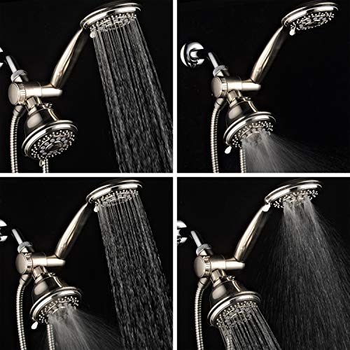 Hotel Spa AquaSpa 6-in-1 High-Pressure Shower Head/Hand Held Showerhead Combo with Two Overhead and Low-Reach Wall Brackets, 3-way Water Diverter & Stainless Steel Hose/Brushed Nickel Finish