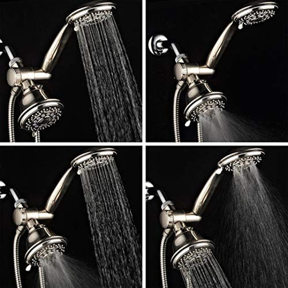 Hotel Spa AquaSpa 6-in-1 High-Pressure Shower Head/Hand Held Showerhead Combo with Two Overhead and Low-Reach Wall Brackets, 3-way Water Diverter & Stainless Steel Hose/Brushed Nickel Finish
