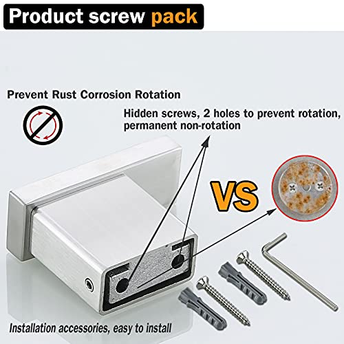 RANDOM Brushed Nickel Towel Hook for Bathroom Square Modern Wall Mounted Robe Hook Coat Hooks Wall Hook Contemporary Bath Towel Hooks SUS304 Stainless Steel (2 Pack).96009-8BS - color: Single Hook-Brushed Steel