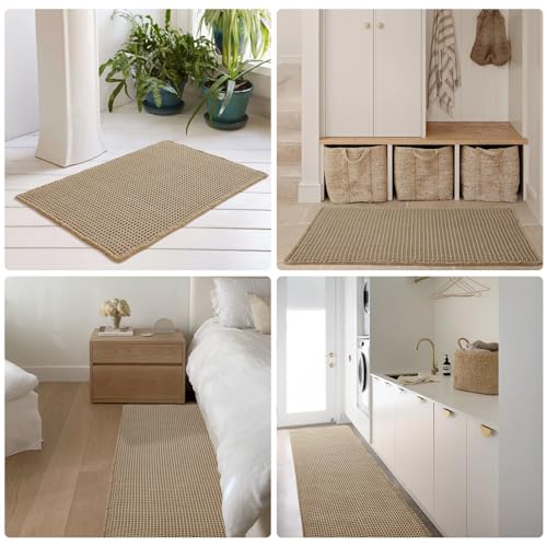 TYUU Waffle Runner Rug Bathroom, Long Boho Bathroom Rugs Non Slip Washable Super Absorbent Quick Dry Farmhouse Bath Mat, 72"x24" Khaki - color: Khaki, size: 2' X 6' (Runner)