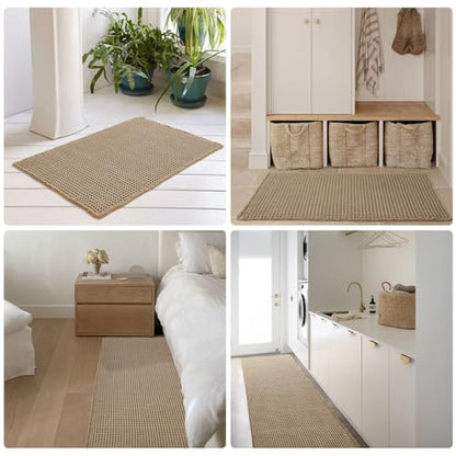 TYUU Waffle Runner Rug Bathroom, Long Boho Bathroom Rugs Non Slip Washable Super Absorbent Quick Dry Farmhouse Bath Mat, 72"x24" Khaki - color: Khaki, size: 2' X 6' (Runner)