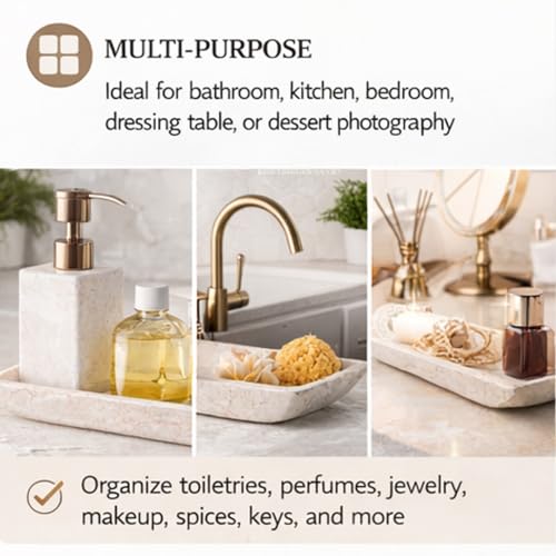 Creative Home Natural Champagne Marble Rectangular Vanity Tray Towel Tray Boat Shaped Tray Bathroom Accessories Organizer for Bathroom Countertop, Kitchen Sink, Jewelry, 16.5" x 6.3" x 1.5" H, Beige - size: 16.5" x 6.3" x 1.5", style: Boat Shaped Tray