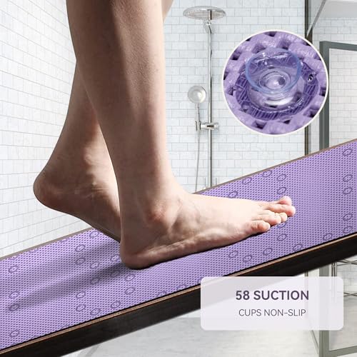 Bathtub Mat Non Slip, Soft Foam Bath Mat for Tub, Bathtub Mat with Drain Holes, Suction Cups Shower Mat (Purple, 36''X17'') - color: Purple