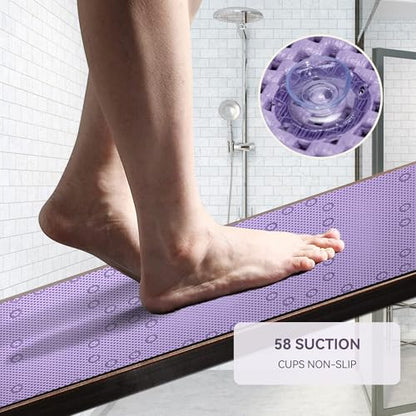 Bathtub Mat Non Slip, Soft Foam Bath Mat for Tub, Bathtub Mat with Drain Holes, Suction Cups Shower Mat (Purple, 36''X17'') - color: Purple