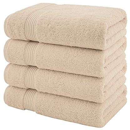 American Veteran Towel, 100% Cotton Turkish Bath Towels for Bathroom 4 Pack, 27x54 Extra Large Premium Soft Drying Bathroom Towels, Beige - color: Beige, size: 27x54