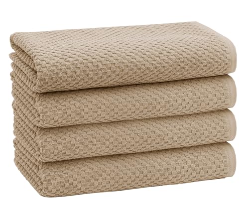 COTTON CRAFT Euro Spa Waffle Weave Bath Towels - Set of 4 Linen Towels | Pure 100% Ringspun Cotton Oversized Luxurious Towel Set - Soft Plush Super Absorbent Low Lint Quick Dry - 30 x 56 inches - color: Linen, size: 4 Pack Bath Towel
