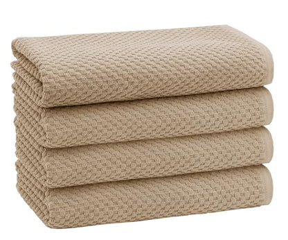 COTTON CRAFT Euro Spa Waffle Weave Bath Towels - Set of 4 Linen Towels | Pure 100% Ringspun Cotton Oversized Luxurious Towel Set - Soft Plush Super Absorbent Low Lint Quick Dry - 30 x 56 inches - color: Linen, size: 4 Pack Bath Towel