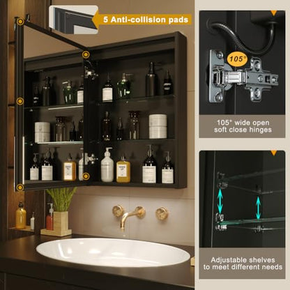 20x28 Inch Left Hinge Aluminum LED Bathroom Medicine Cabinet with Mirror | Light Adjustment, Anti-Fog, Sockets&USBs, High Capacity, Easy to Install - color: Left Hinge-20*28