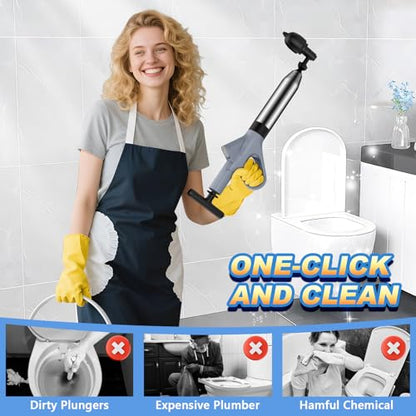 High Pressure Toilet Plunger, Heavy Duty Plunger for Bathroom(Grey) | High Pressure Air Drain Blaster Toilet Plunger with Real-Time Pressure Gauge, Heavy Duty Toilet Unclogger for Bathroom Clogs - color: Grey