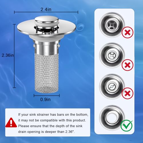Sink Stopper Hair Catcher, Pop-up Sink Drain Strainer with Removable Stainless Steel Strainer Basket Hair Catcher,Bathroom Sink Strainer for Bathroom Sink Stopper Replacement (2, Silver) - color: 2,upgrade Silver