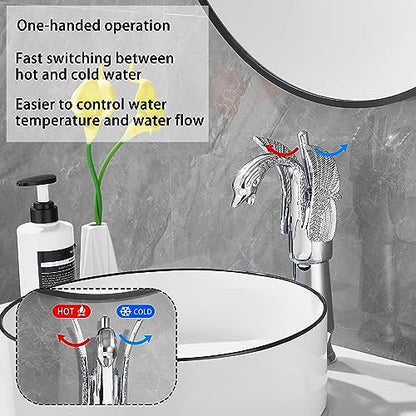 Chrome Swan Shape Single Handle One Hole Bathroom Vessel Sink Faucet Deck Mount Lavatory Sink Faucet - color: Chrome, size: Tall