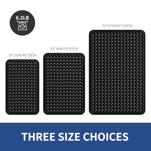 OTHWAY Extra Large Shower Mat 47"x 32", TPE Non Slip Shower Mat for Shower Stall, Inside Walk in Shower Mats with Drain Holes Suction Cups, Anti-Slip for Elderly (Black) - color: Black