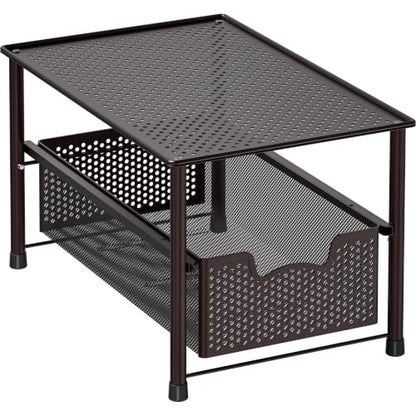 Simple Houseware Stackable Under Sink Sliding Basket Drawer, Brown | Perforated Free Standing Organizer, Kitchen/Pantry/Cabinet/Counter - color: Bronze