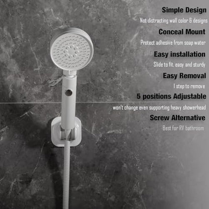 Handle held Shower Head Holder - 5 Positions Adjustable - Conceald Adhesive Mount with Screw Option- RV Camping Shower Head Holder (Gloss White) - color: Gloss White