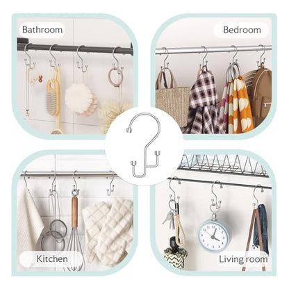 Bathway 12-Pack Double Shower Curtain Hooks, Rust-Resistant Metal Shower Curtain Rings with High-Low Design to Separate Liner & Curtain, Smooth Glide, Chrome - color: Chrome