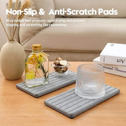 Razborci 2PCS Instant Dry Diatomite Stone Counter Makeup Tray Organizer, Fast Drying Caddy Kitchen Sponge Holder Mat, Bathroom Vanity Toothbrush Bottle Dispenser Soap Dish Rack, Light Gray, 8"x 3.8" - color: 2pcs - 8"x 3.8" - Light Gray