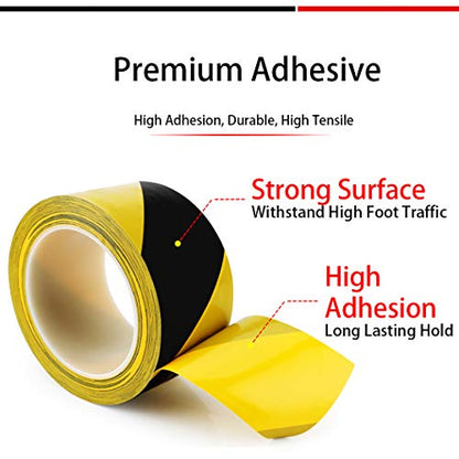 APT Premium Durable Black & Yellow Striped Safety Marking Tape (2 Rolls of 2" x 99Ft (33 Yds)) Hazard Caution& Warning, Social Distancing, Warehouse & Gym Floor - color: Yellow / Black, size: 2 Inch, 2 Rolls
