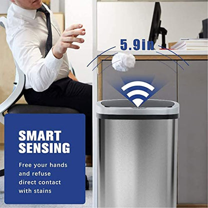 Kitchen Trash Can Brushed Stainless Steel Waste Bin 13 Gallon Automatic Garbage Can Touch Free High Capacity 50 Liter with lid for Bathroom Bedroom Home Office - color: Stainless Steel