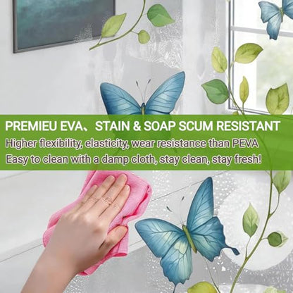 Clear Green Vine Blue Butterfly Shower Curtain Liner, Plastic Transparent Green Plant Shower Curtains for Bathroom, 72x72 Weighted Magnetic Shower Curtain Set with 12 Hooks - color: Clear Leaves Blue Butterfly, size: 72"W x 72"L (Pack of 1)