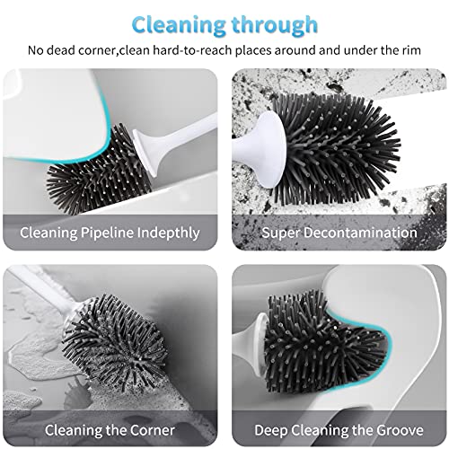 RV Toilet Bowl Brush and Holder, Silicone Toilet Bowl Brush Cleaning Toilet Scrubber Set with Non-Scratch Silicone Bristles Deep Cleaning. Wall Mount for Motorhome Travel, Travel Trailers, Camper