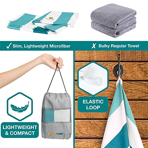 SUN CUBE Microfiber Beach Towel, Quick Dry, Light Blue, 60x30 Inch | Quick Dry and Free Microfiber Towel, Lightweight Packable Swim Towel for Beach, Pool, Camping, Cruise, Travel - color: Light Blue, size: 60.00" x 30.00"