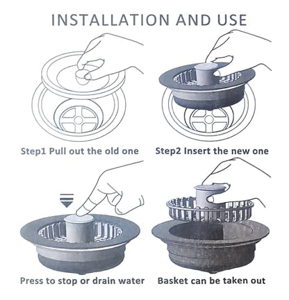 Kitchen Sink Drain Stopper Black Sink Strainer Kitchen Sink Drain Strainer | Drain Stopper 3 in 1 Pop Up with an Extra Basket Sink Drain Strainer Black, Kitchen Sink Stopper for US Standard 3-1/2 Inch - color: Model E Copper Black