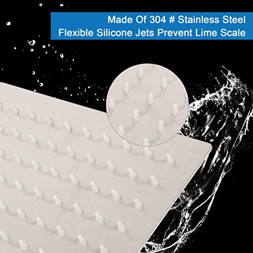 Shower Head with Extension Arm, High Pressure Square with ShowerArm, Stainless Steel Rainfall-Waterfall Full Body Coverage (10'' Shower with 16'' Arm, Brushed Nickel) - color: Brushed Nickel, size: 10'' Shower with 16'' Arm