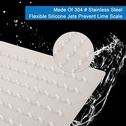 Shower Head with Extension Arm, High Pressure Square with ShowerArm, Stainless Steel Rainfall-Waterfall Full Body Coverage (10'' Shower with 16'' Arm, Brushed Nickel) - color: Brushed Nickel, size: 10'' Shower with 16'' Arm