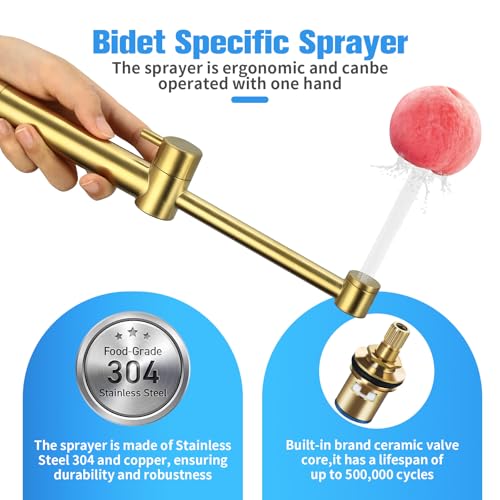 Brushed Gold Handheld Warm Water Bidet Sprayer Mounted on the Wall, Concealed Hot and Cold Bidet Sprayer with Mixing Valve for Toilet - color: Brushed Gold