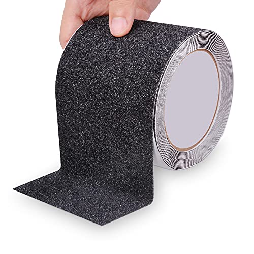 Anti Slip Tape, Waterproof Self Adhesive Black 4"x32.8Ft Grip Tape | Heavy-Duty High Traction Tape, Wear Resistant Indoor & Outdoor Stairs, Ramps, Walkways, Skateboards - color: Black, size: 4 Inch x 32.8ft
