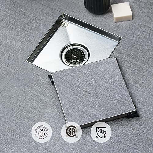 SaniteModar Shower Drain 4 inch Brushed with 2 in1 Tile Insert Cover | 304 Stainless Steel Brushed Square Shower Drain with Hair Catcher and Threaded Adapter - color: Tile Insert Grate, size: 4 inch
