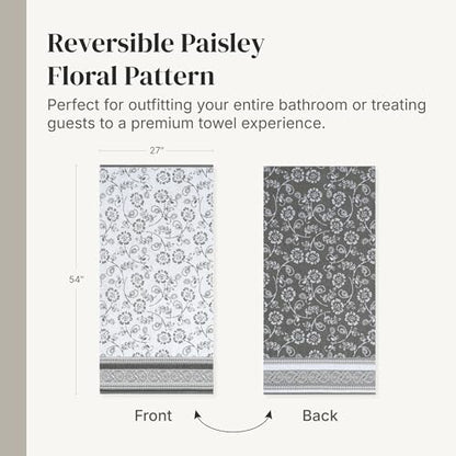 Modern Threads 6 Piece Bath Towel Set – Bathroom Set with 2 Bath Towels, 2 Hand Towels, and 2 Wash Cloths – 100% Cotton, Super Absorbent & Extra Soft – Reversible Floral Trail (Gray) - color: Gray