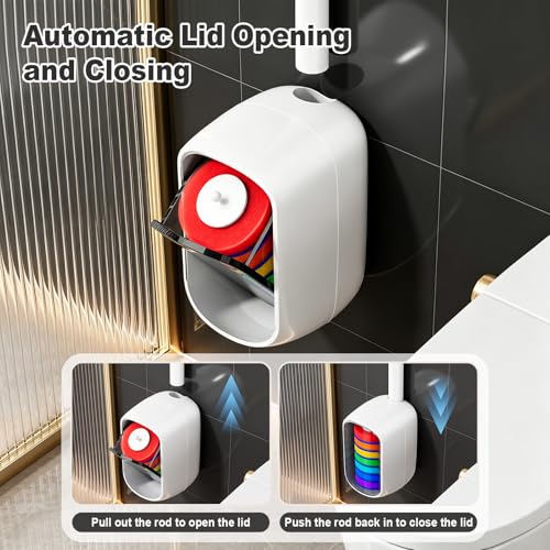 MOPUP Disposable Toilet Brush Set, 35 Refills | Wall Mounted Holder with Storage Caddy, Pre-Loaded Cleaner Heads, No Drip/Mess, Space-Saving for Daily Bathroom Cleaning