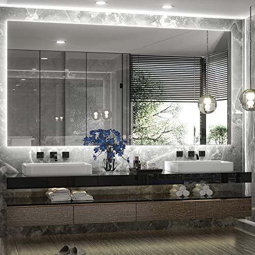 72 x 36 Inch LED Backlit Bathroom Mirror with Lights,3Color White/Warm/Natural,Anti-Fog Lighted Mirror,Dimmable,Vanity Mirror,Wall Mounted - color: Backlit-3 Color, size: 36"L x 72"W
