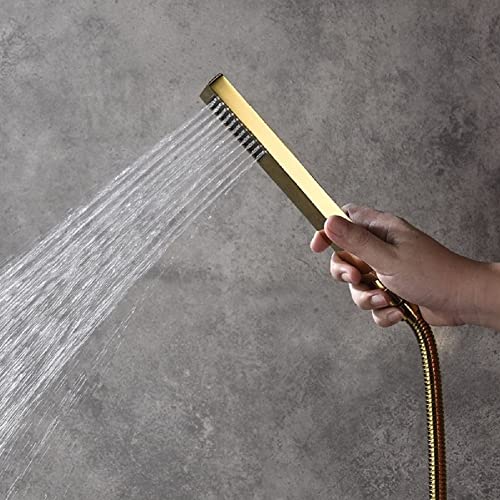 Cascada 12” Square Shower System (Wall Mounted) with Single Handle & square knob, 2 Functions (Rainfall & Handheld) (Brushed Gold) - color: Brushed Gold