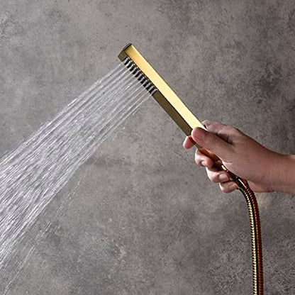 Cascada 12” Square Shower System (Wall Mounted) with Single Handle & square knob, 2 Functions (Rainfall & Handheld) (Brushed Gold) - color: Brushed Gold