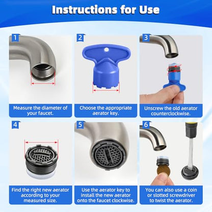 Hibbent 6PCS Sink Faucet Aerator M18.5, Aerator Replacement with 5PCS Removal Wrench Keys, 18.5mm Male Thread Flow Restrictor for Kitchen & Bathroom Faucet