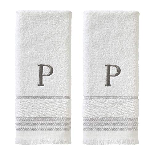 SKL Home Casual Monogram Hand Towel Set, P, 16x26, White 2 Count - color: Casual Monogram Hand Towel Set, size: Hand Towel Set, style: P