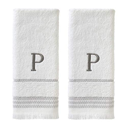 SKL Home Casual Monogram Hand Towel Set, P, 16x26, White 2 Count - color: Casual Monogram Hand Towel Set, size: Hand Towel Set, style: P