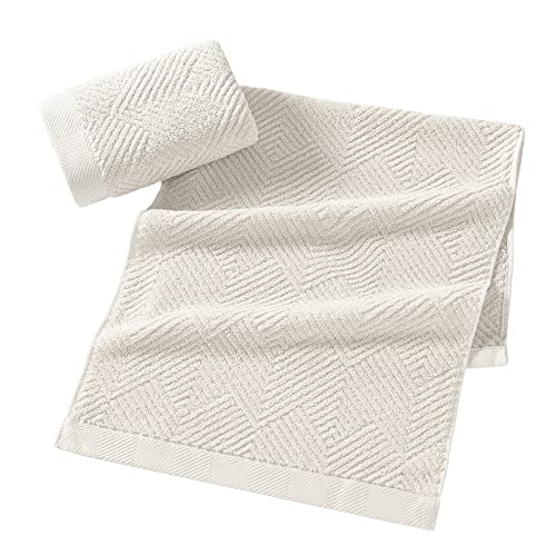 sense gnosis Lime White Hand Towel Set of 2 Super Soft Terry Striped Weave Pattern Ultra Absorbent 100% Cotton Bathroom Hand Towel 13 X 29 Inch, Beige - color: Beige White
