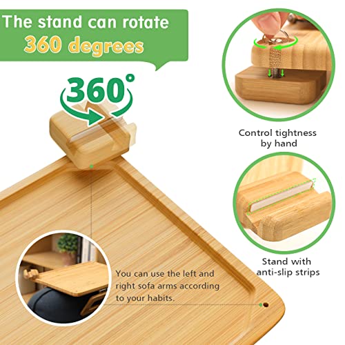 Smatdecis Couch Arm Tray Table Sofa Arm Clip, Armrest Tray Table Suitable for Home Drinks/Fast Food/Fruit Etc, Large Size Multi-Function Natural(360° Rotating Stand B) - color: Natural, size: 13" x 9.4"(360°B)