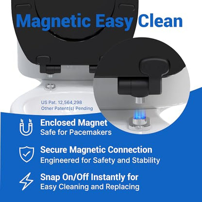 Pro Elite Wood Toilet Seat Elongated, Black, Magnetic Quick-Release | Heavy-Duty, Easy-Clean and Change, HushMotion Soft Close, StainShield High-Gloss Finish, Arch-Tite Secure Fit - color: Black, size: Elongated