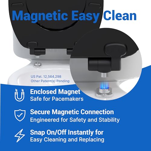 Pro Elite Wood Toilet Seat Elongated, Black, Magnetic Quick-Release | Heavy-Duty, Easy-Clean and Change, HushMotion Soft Close, StainShield High-Gloss Finish, Arch-Tite Secure Fit - color: Black, size: Elongated