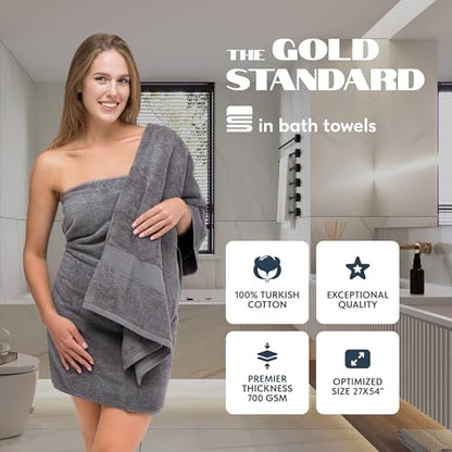 Luxury White Bath Towels Large - 100% Soft Cotton 700 GSM | Absorbent Hotel Bathroom Towel | 27 inch X 54 inch | Set of 4 | Gray - color: 03: Dark Gray