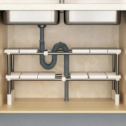 1 Stainless Steel Expandable Kitchen Sink Storage Rack Cabinet Storage Multi-layer Multifunctional Internal Layered Storage Rack(Bilayer 2pcs) - color: Bilayer 2pcs