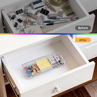 3 Section Clear Acrylic Drawer Organizer Tray, Office & Makeup Drawer Organizer (11.8x4.3 inch) - size: 4'' x 12''