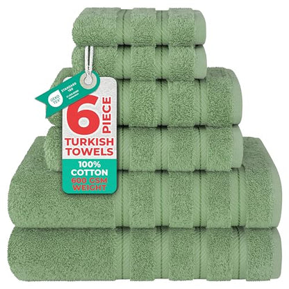 American Soft Linen 100% Cotton Luxury Turkish Towels, 6 Piece Towel Set | Soft Absorbent Quick Dry OEKO Tex Standard 100 Certificated Durable Machine Washable Premium Hotel Quality - color: Sage Green
