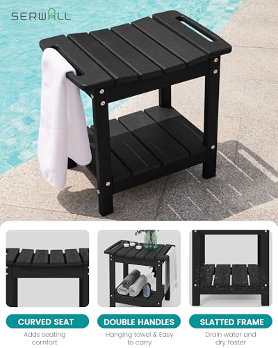 SERWALL Shower Bench, 18" Shower Stool for Inside Shower, HDPE Waterproof Shower Seats for Adults with Storage Shelf & Handles, 360 lbs Capacity- Black - color: Black