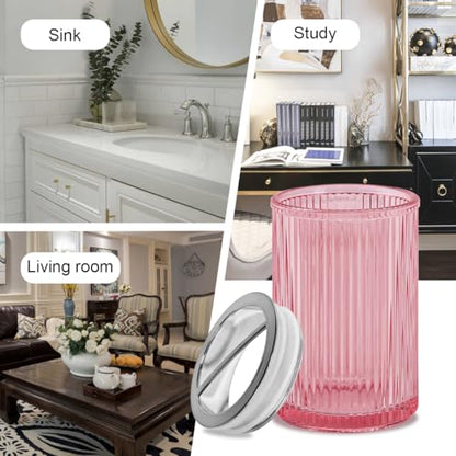 Pink Toothbrush Holders for Bathrooms, 2pcs Glass Toothbrush Holder and 12oz Bathroom Tumbler Cup Set, Silver Tooth Brush and Toothpaste Organizer for Bathroom Vanity Countertop - color: Pink Silver